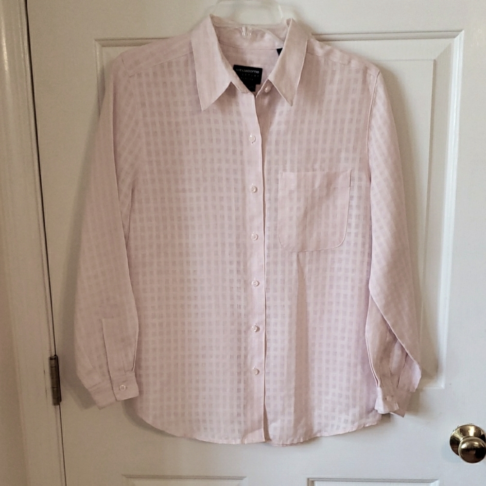 Vtg Liz Claiborne Pink Irish Linen Button-Up Shirt Size: Petite S